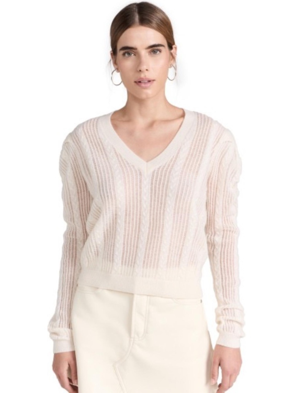 FRAME Pointelle Cashmere Ruched Sweater